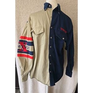 TWENTY‎ X Men's Vintage Navy / Tan Color Block WRANGLER Button Down Shirt Rodeo
